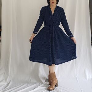70s Hand‎ Made Blue and White Day Dress